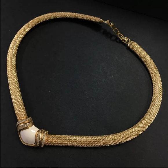 Christian Dior Enamel Rhinestone Gold Tone Necklace - Picture 1 of 8